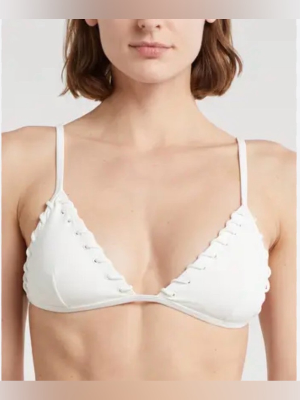 Good American Whipstitch Trim Bikini Top White Lace Up Triangle Swim Top Size M